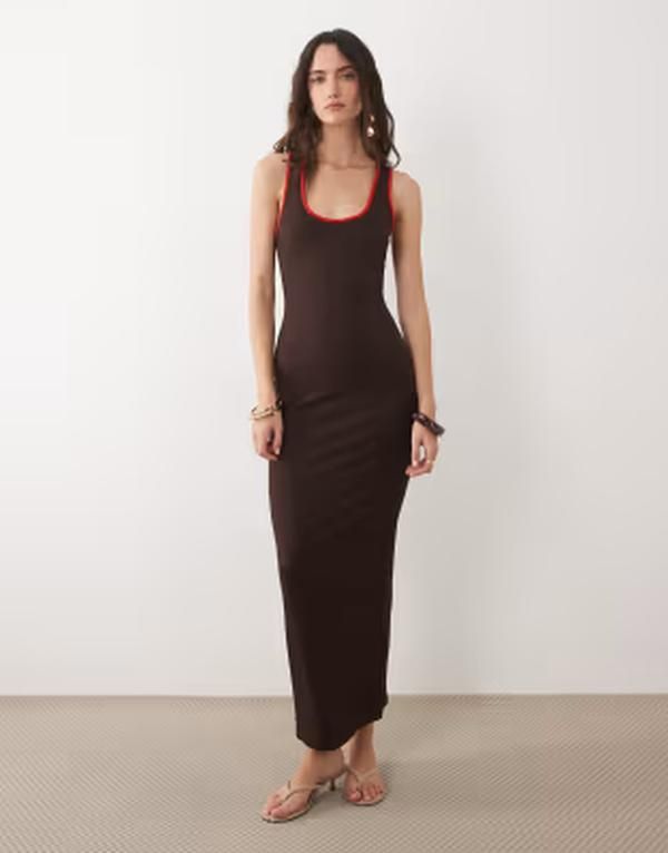 エイソス レディース トップス ワンピース ASOS DESIGN racer neck bodycon midaxi dress with red tipping Black red ブラック