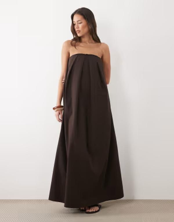 エイソス レディース トップス ワンピース マキシ ASOS DESIGN bandeau maxi dress BROWN ブラウン