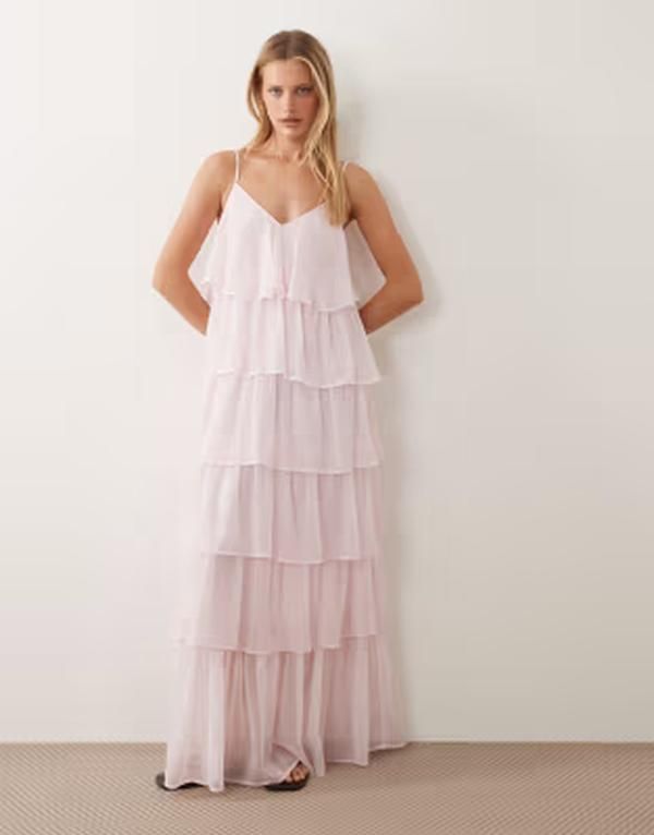 ヴィラ レディース トップス ワンピース ティアード フリル マキシ VILA tiered ruffles cami maxi dress in cherry blossom Cherry Blossom ピンク