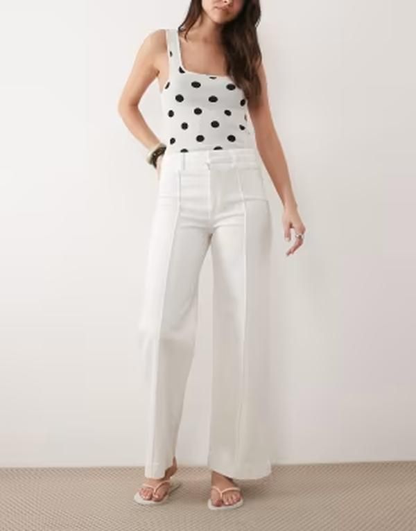 マンゴ レディース ボトムス デニムパンツ ワイドレッグ ジーンズ Mango Paloma high rise wide leg jeans WHITE ホワイト 15,736円
