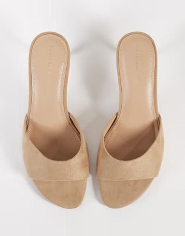 リバーアイランド レディース シューズ サンダル スエード ヒール River Island suedette heeled mule sandals Beige brown ブラウン