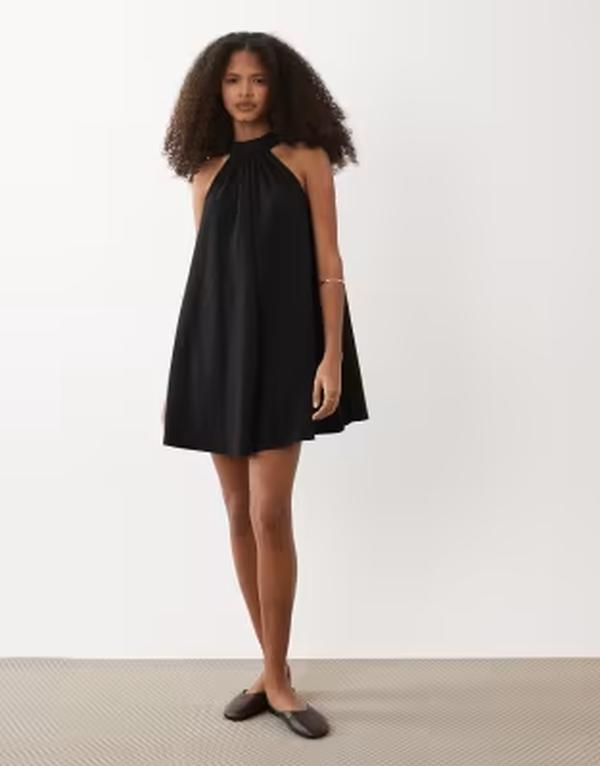 エイソス レディース トップス ワンピース ミニ ASOS DESIGN tie back detail mini dress Black ブラック