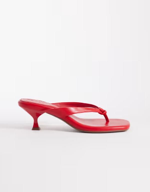 エイソス レディース シューズ サンダル ヒール ASOS DESIGN Havana flip flop kitten heel sandals RED レッド