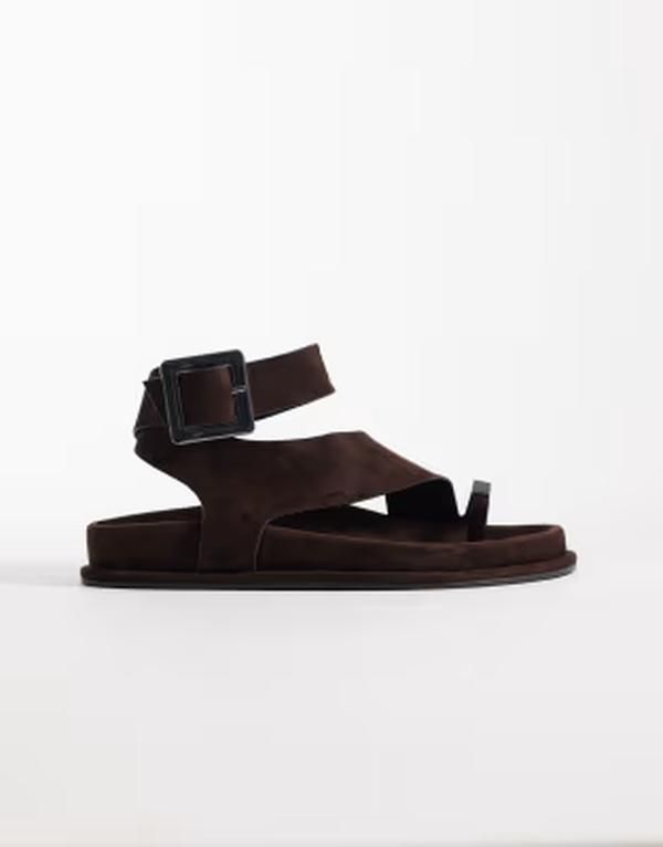 エイソス レディース シューズ サンダル ASOS DESIGN Fletcher footbed sandals with metal toe loop in chocolate チョコレート