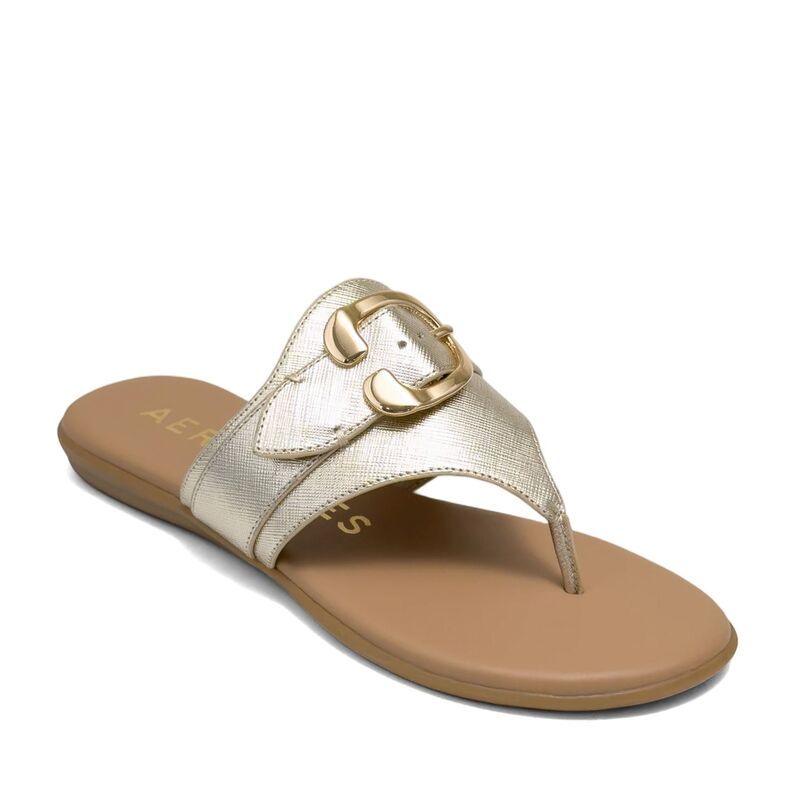 エアロソールズ レディース シューズ サンダル Aerosoles Glitz Womens Thong Sandals With Buckle Accent Soft Gold ゴールド