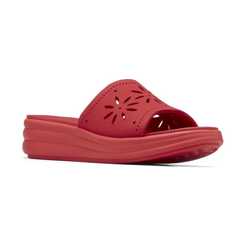 クラークス レディース シューズ サンダル フラワー柄 フラワー Clarks Cloudsteppers Drift Floral Womens Wedge Sandals Poppy Red レッド