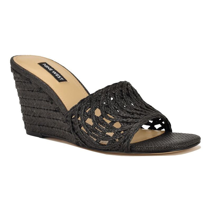 ナインウェスト レディース シューズ サンダル Nine West Nimma WomenslipOn Wedge Sandalsquare Toe Black ブラック