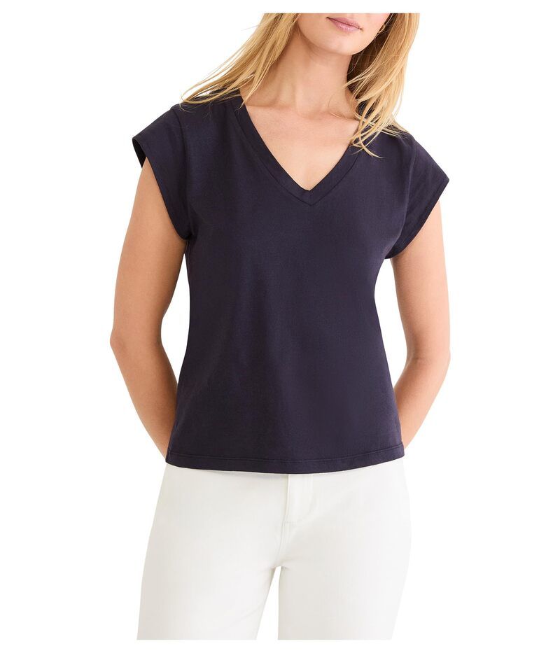 ニックプラスゾーイ レディース トップス シャツ Vネック コットン キャップ NICZOE Cap Sleeve Vneck Supima Cotton Tee Dark Indigo インディゴ