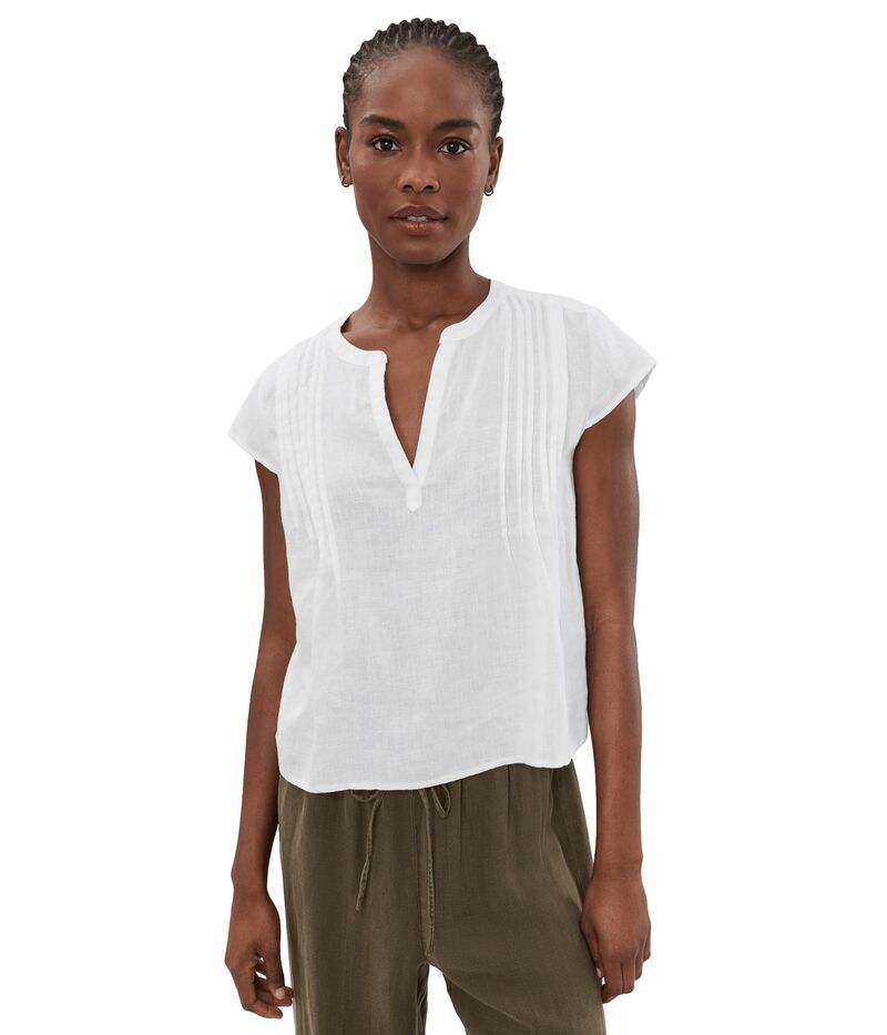 スプレンディット レディース トップス シャツ リネン Splendid Stella Linen Pintuck Short Sleeve White ホワイト