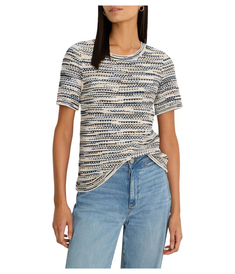 ニックプラスゾーイ レディース アウター ニット・セーター プチ Tシャツ NICZOE Petite Spacedye Tuck Stitch Sweater Tee Blue Multi ブルー
