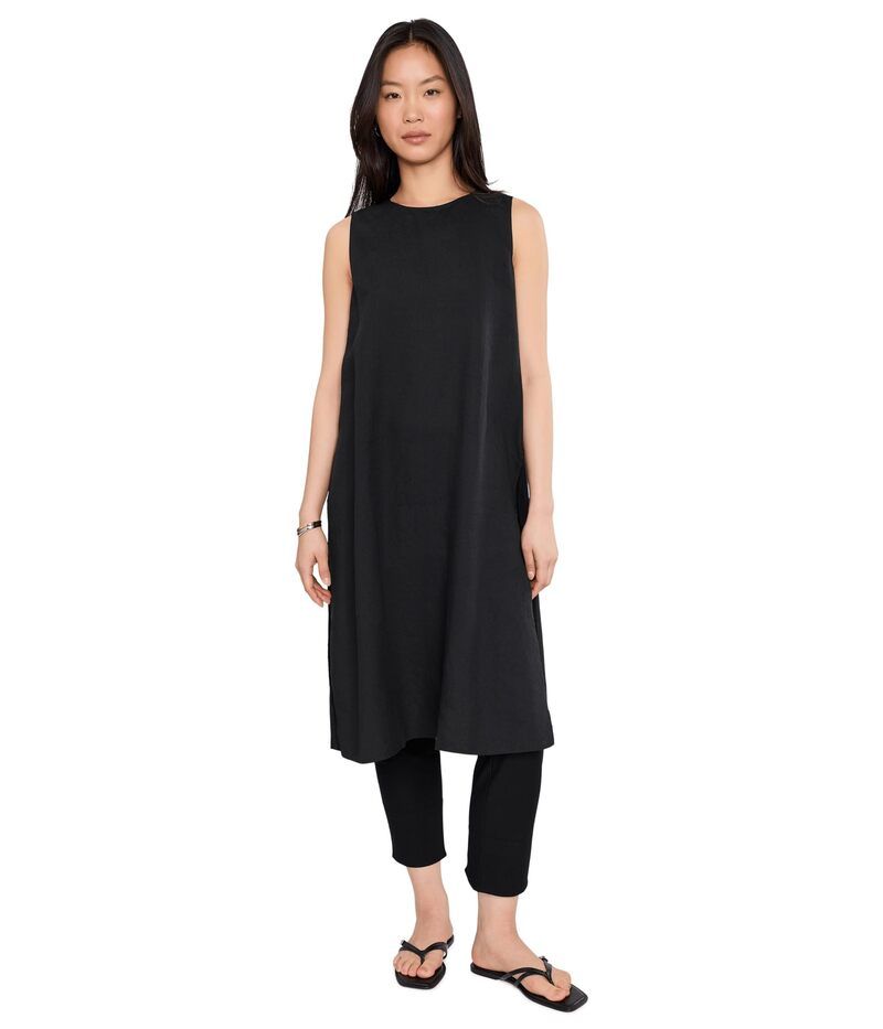 エイリーンフィッシャー レディース トップス シャツ リネン Eileen Fisher Organic Handkerchief Linen Round Neck Tunic Black ブラック