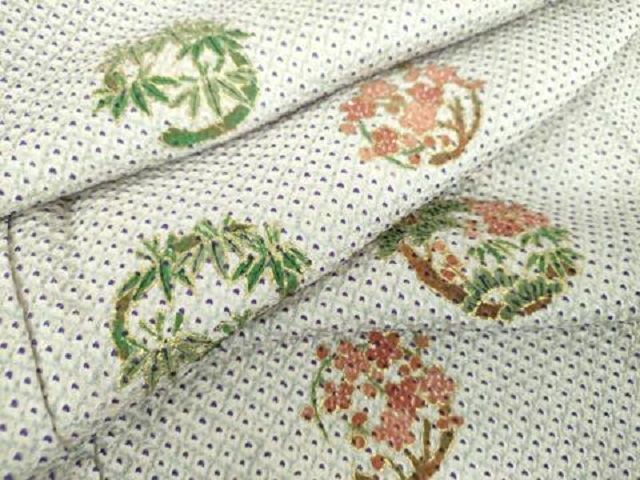 平和屋着物●訪問着　総絞り　松竹梅　金彩　正絹　逸品　DABE5641ps