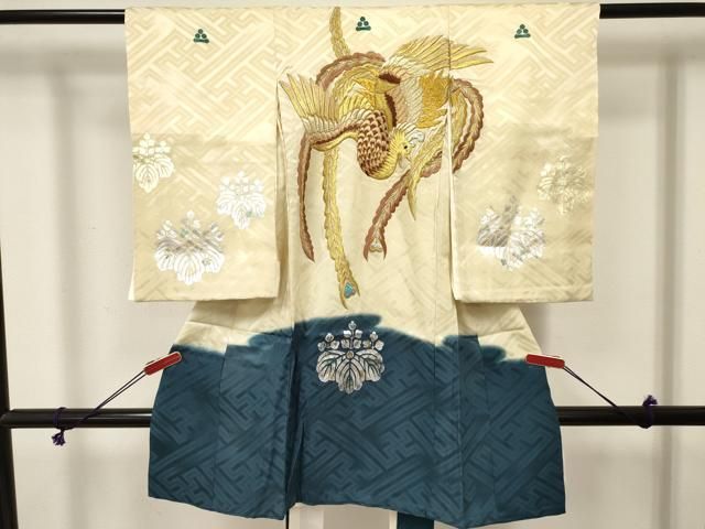 平和屋着物[]お宮参り　男の子　祝着　産着　初着　のしめ　刺繍　鳳凰桐文　暈し染め　金銀彩　逸品　DABE7109ma