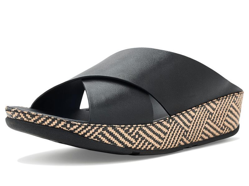 フィットフロップ レディース シューズ サンダル レザー グラフィック FitFlop Lulux Graphicweave Leather Crosslides Black ブラック