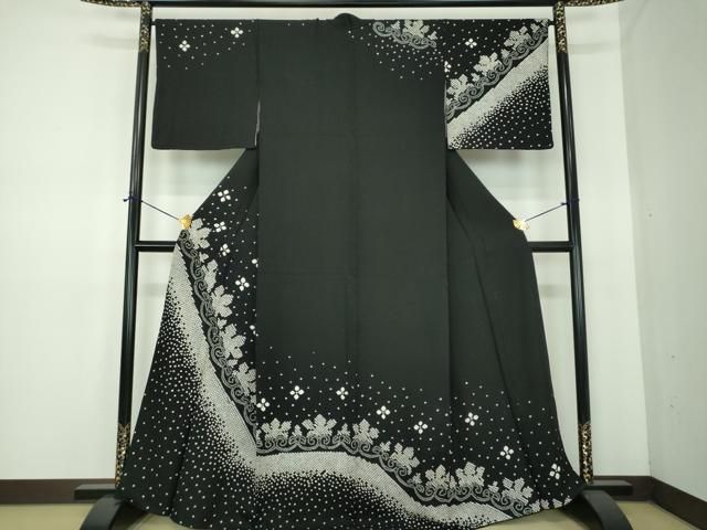 平和屋着物●訪問着　総絞り　舞花文　黒地　正絹　逸品　DABE5648ps
