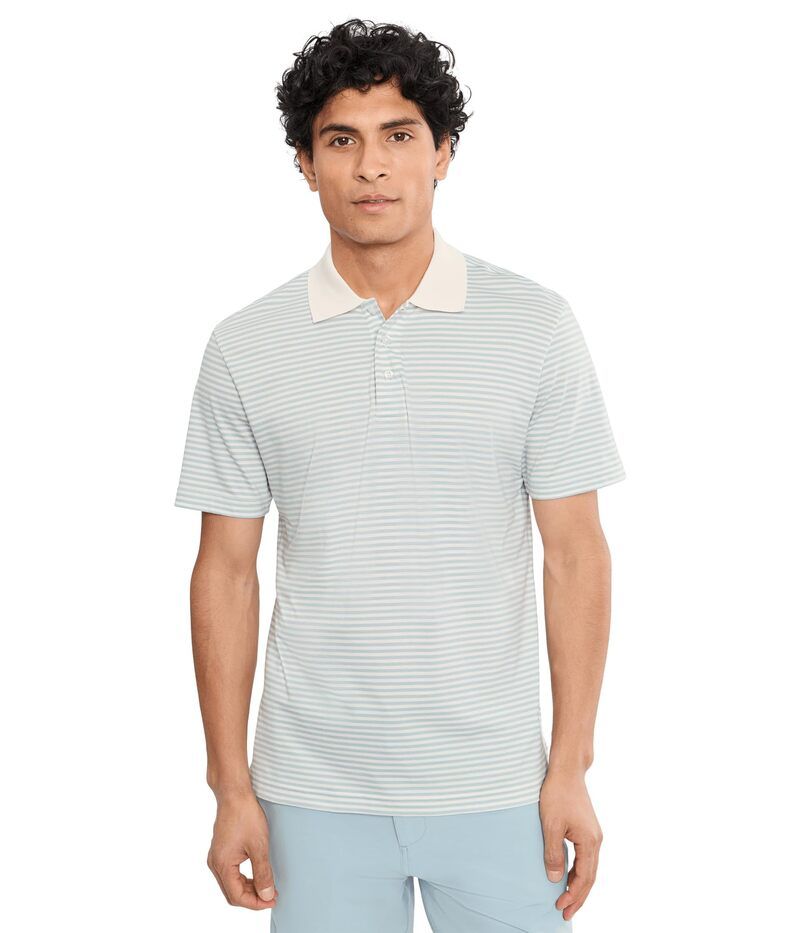 ファレティ メンズ トップス シャツ Faherty Short Sleeve Movement Pique Polo Beach Fog Strip