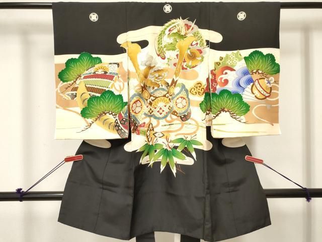 平和屋着物[]お宮参り　男の子　祝着　産着　初着　のしめ　駒刺繍　龍　唐獅子　兜　笹松文　金彩　逸品　DABE7116ma
