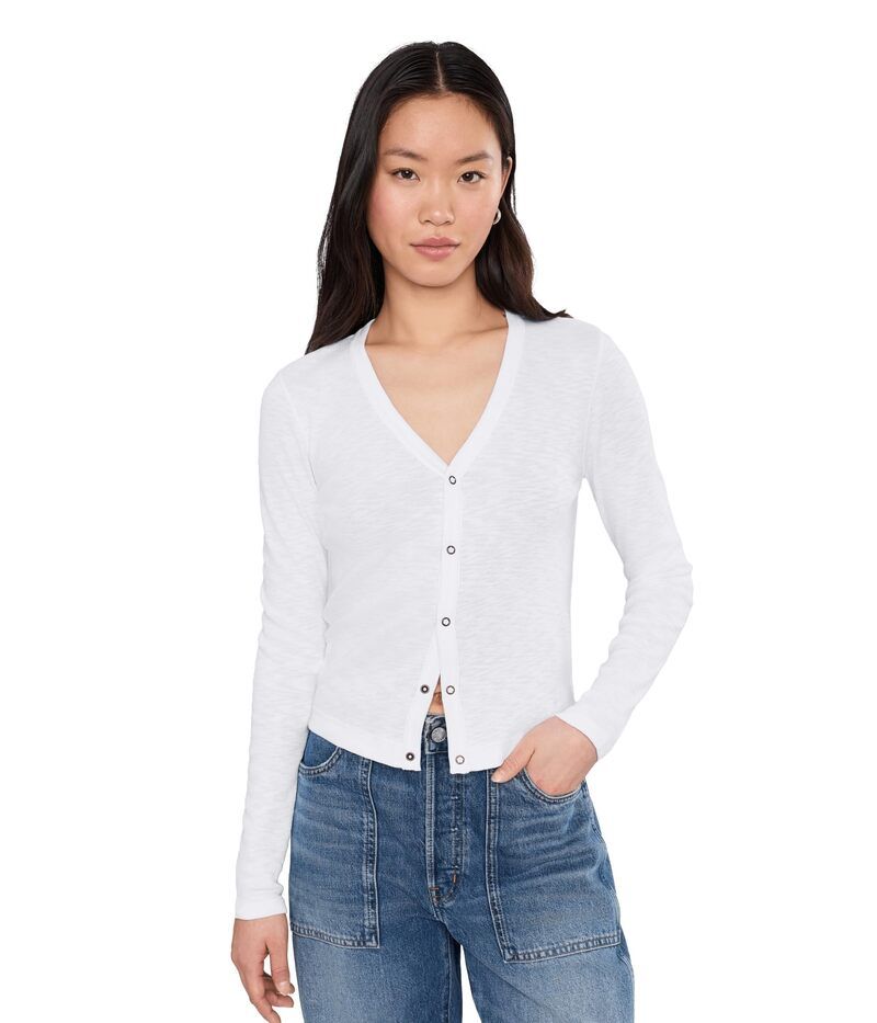 リラピー レディース トップス シャツ Vネック リブ Lilla P Ribbed Slub Snap VNeck White ホワイト