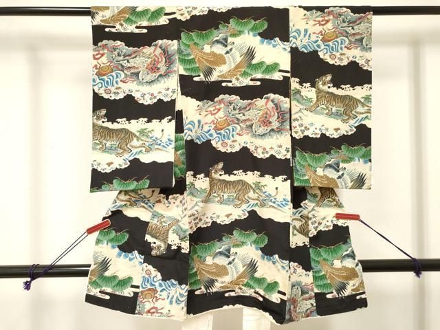 平和屋着物[]お宮参り　男の子　祝着　産着　初着　のしめ　鷹　鷲　虎　寅　笹松文　金彩　逸品　DABE7120ma
