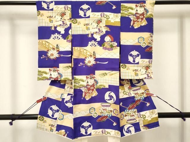 平和屋着物[]お宮参り　男の子　祝着　産着　初着　のしめ　唐子　陶器花文　逸品　DABE7121ma