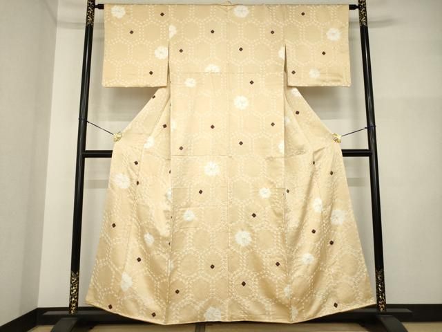平和屋着物●上質な小紋　絞り　亀甲文　正絹　逸品　AABI5140ck