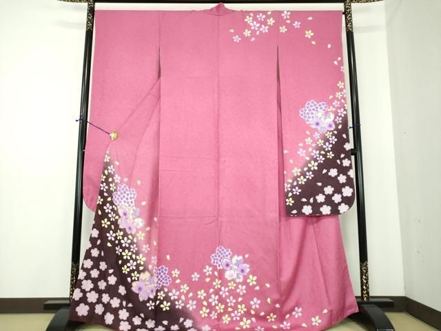 平和屋着物●豪華振袖　舞桜　暈し染め　金彩　銀通し地　正絹　逸品　DABE5686ps