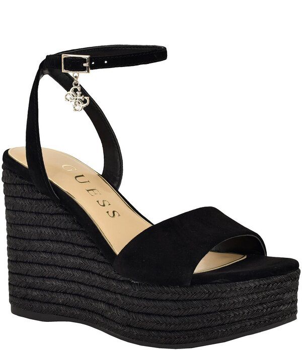 ゲス レディース シューズ スリッポン・ローファー サンダル スエード Guess Womens Everly Suedespadrille Wedge Sandals Black ブラック