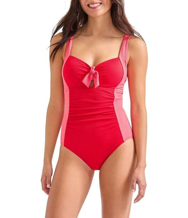 トッミーバハマ レディース トップス ワンピース Tommy Bahama Island Cays Color Block Tie Frontummy Control Tank One Piece Swimsuit Red Hibiscus レッド
