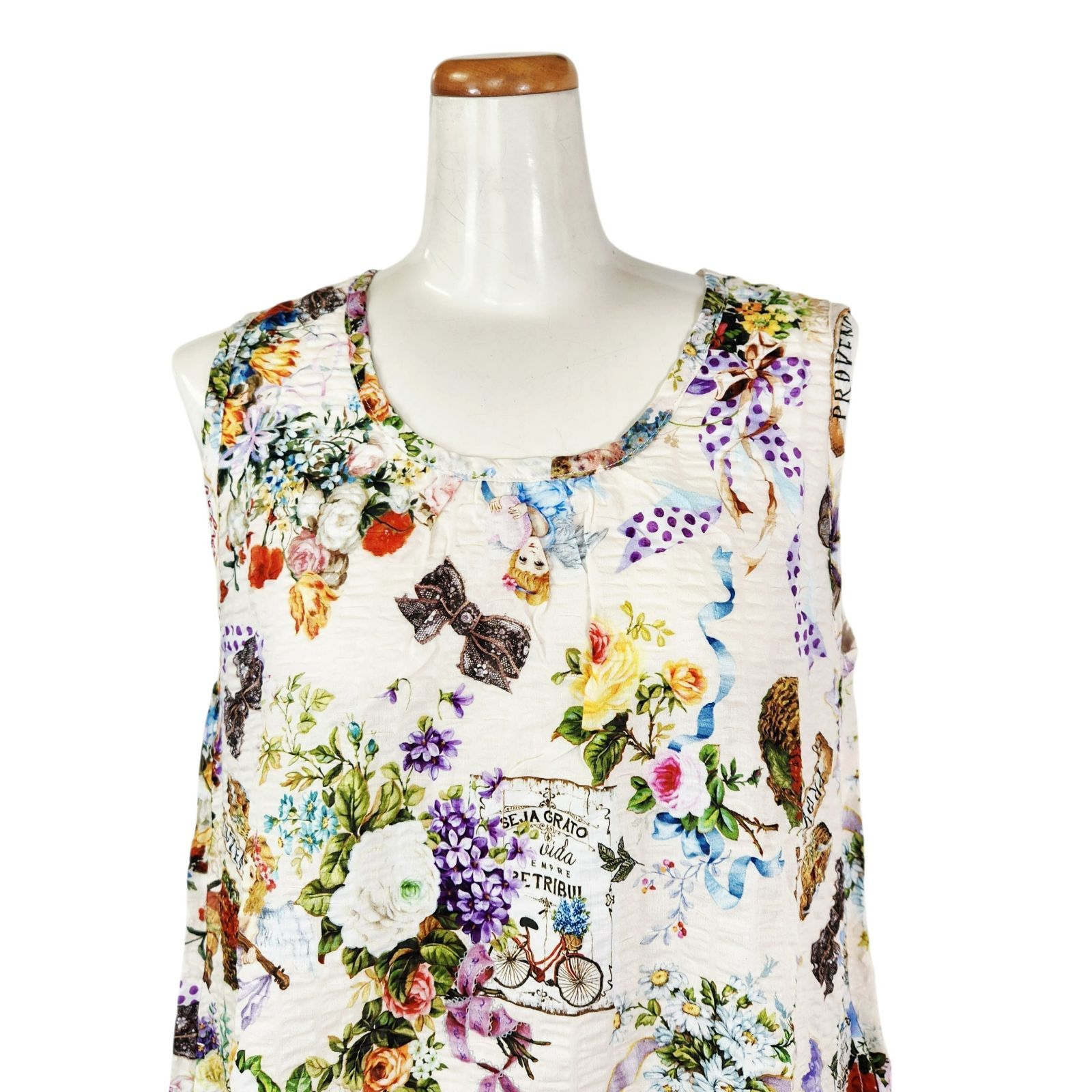 鴨居羊子ワンピース 新品未使用‼️TUNIC 春夏 ノースリーブ80ローンパフサッカーリボンエンジェル オフ色 63030