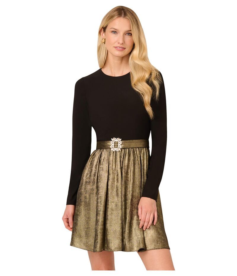 アドリアナ パペル レディース トップス ワンピース トール ジャージー Adrianna Papell Jersey Metallic Short Dress BlackGold ブラック