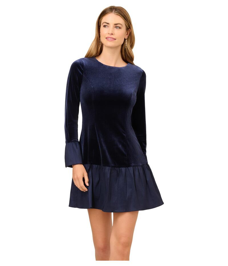 アドリアナ パペル レディース トップス ワンピース ミディ ベルベット Adrianna Papell Velvet Combo Midi Dress Midnight