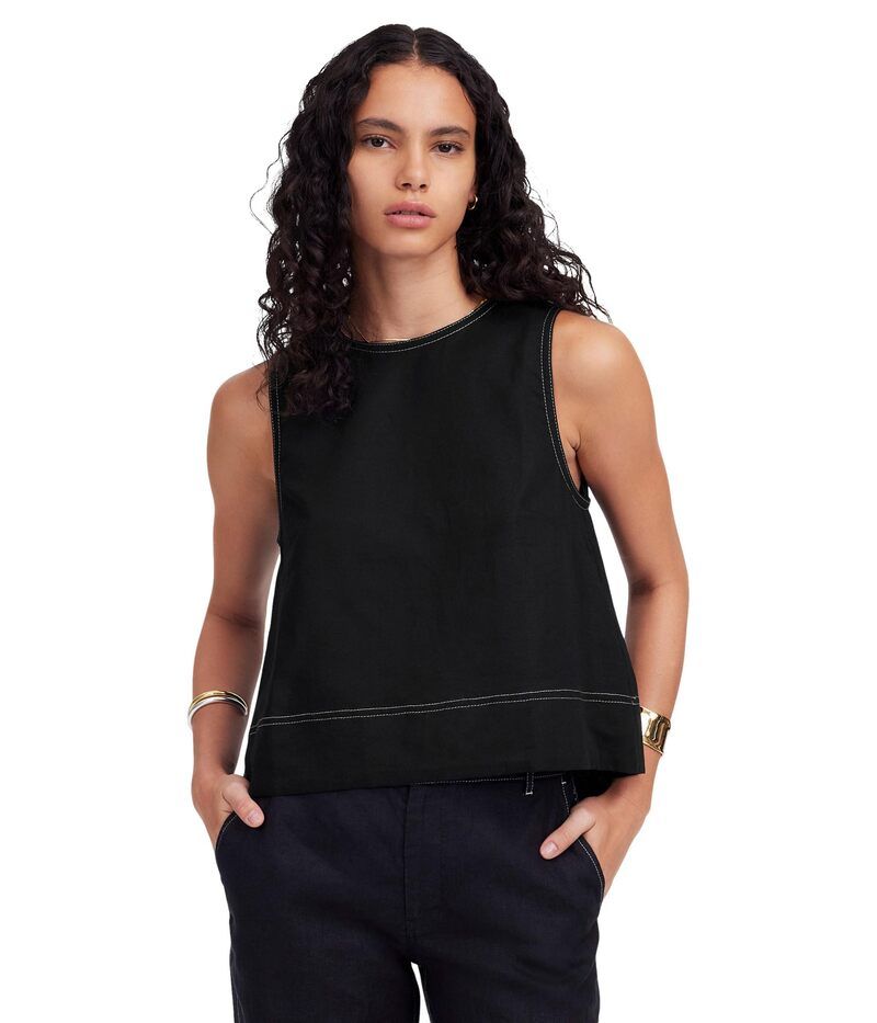 メイドウェル レディース トップス シャツ 刺繍 リネン Madewell Embroidered Shell Top in 100 Linen Jet Black ブラック