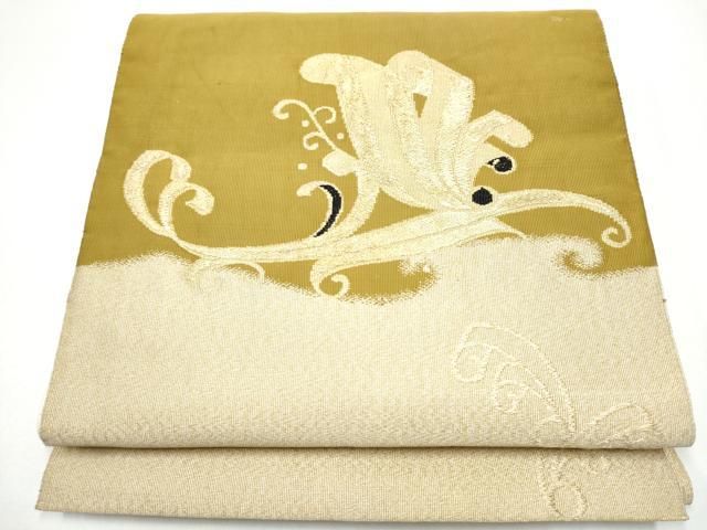 平和屋着物●爪掻き本綴れ　八寸名古屋帯　唐草文　金糸　正絹　逸品　CABG8809hy