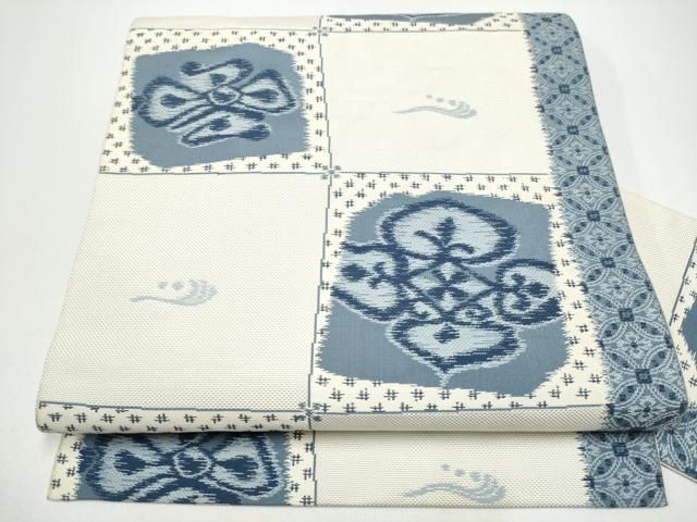 平和屋着物●本場筑前博多織　八寸名古屋帯　市松花文　正絹　逸品　CABG8812hy