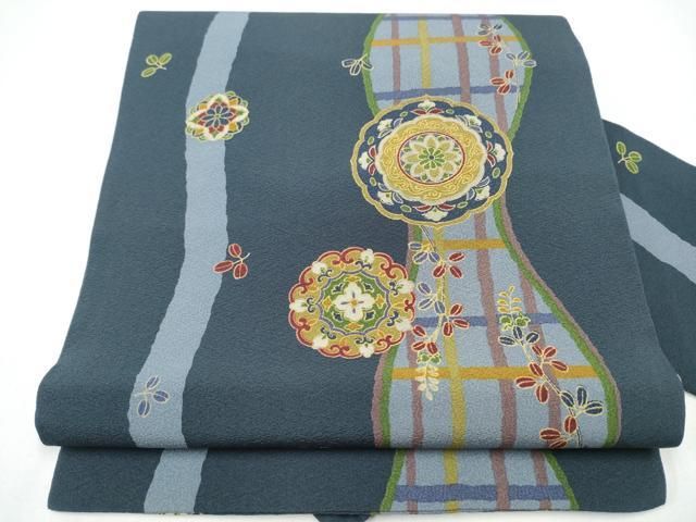平和屋着物●九寸名古屋帯 立涌格子花文 金彩 正絹 逸品 CABG8822hy