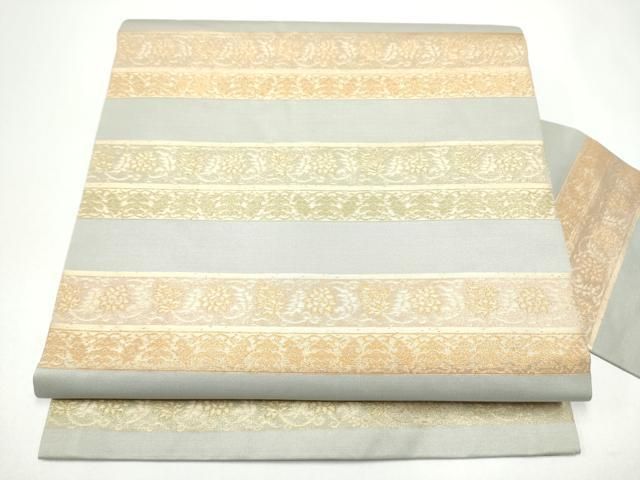 平和屋着物●九寸名古屋帯　横段花唐草文　金糸　正絹　逸品　CABG8905hy