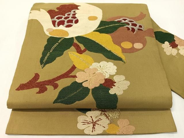平和屋着物●アンティーク 大正ロマン 九寸名古屋帯 枝花文 金銀糸 正絹 逸品 CABG7884vp