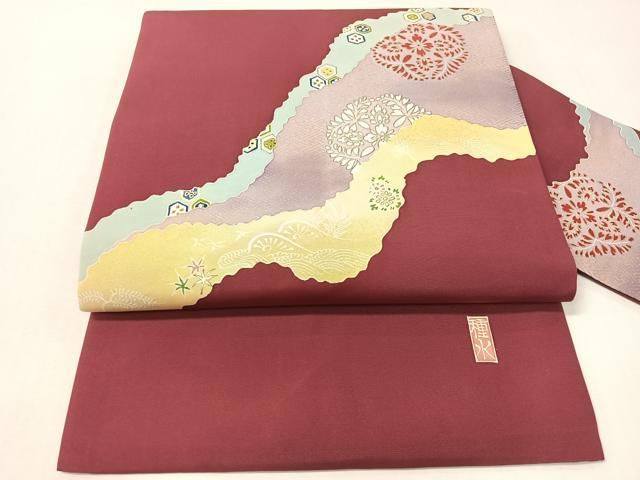 平和屋着物●東京友禅作家　田中種水　塩瀬　九寸名古屋帯　道長吉祥花鳥文　金彩　正絹　逸品　CABG7893vp