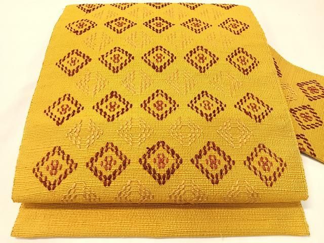 平和屋着物●八寸名古屋帯　紬地　花織　菱吉祥文　正絹　逸品　CABG7901vp
