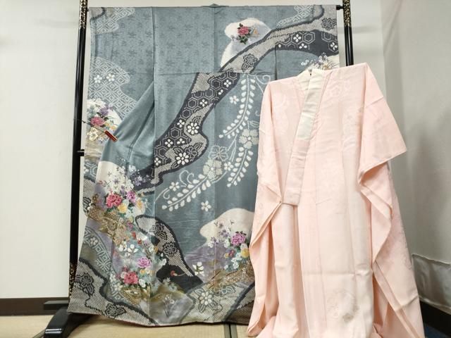 平和屋着物●豪華振袖・長襦袢セット　絞り　刺繍　唐子牡丹花車文　暈し染め　金彩　正絹　逸品　未使用　CABG0835yc