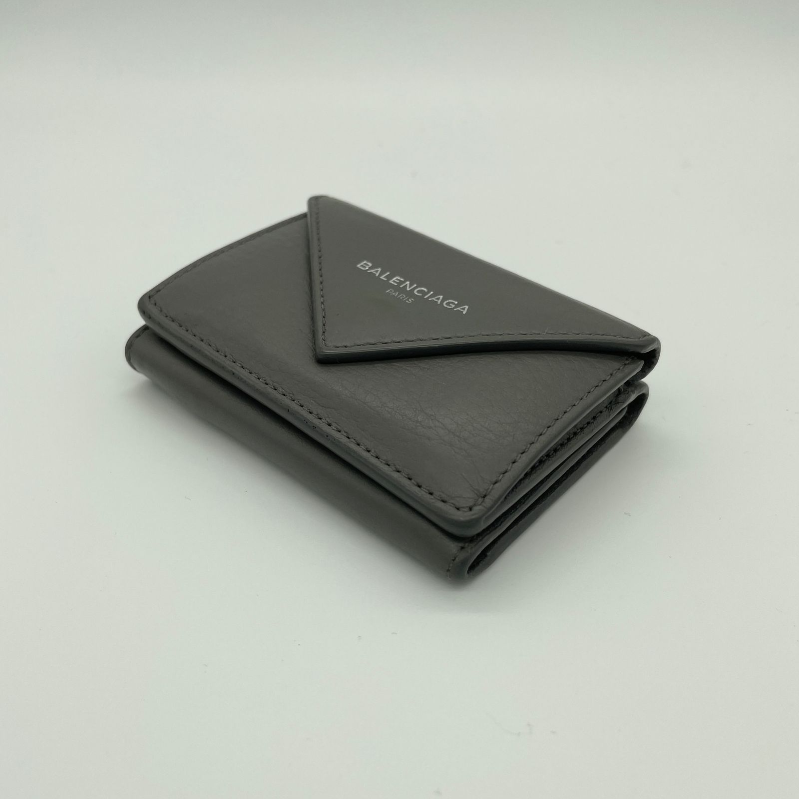2605-103｜美品｜バレンシアガ ペーパー ミニウォレット レザー グレー