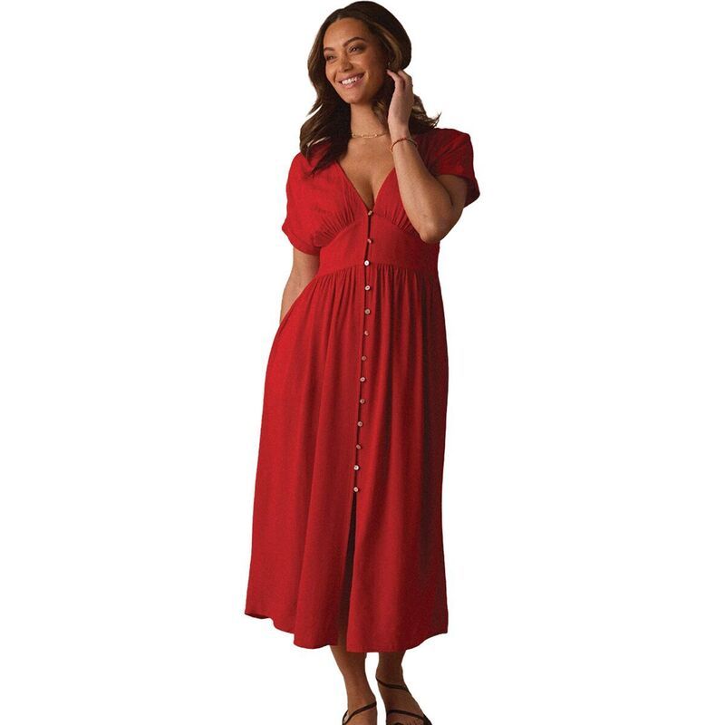 ノーマルブランド レディース トップス ワンピース クレープ ミディ The Normal Brand Aria Crepe Midi Dress Womens Poppy Red レッド