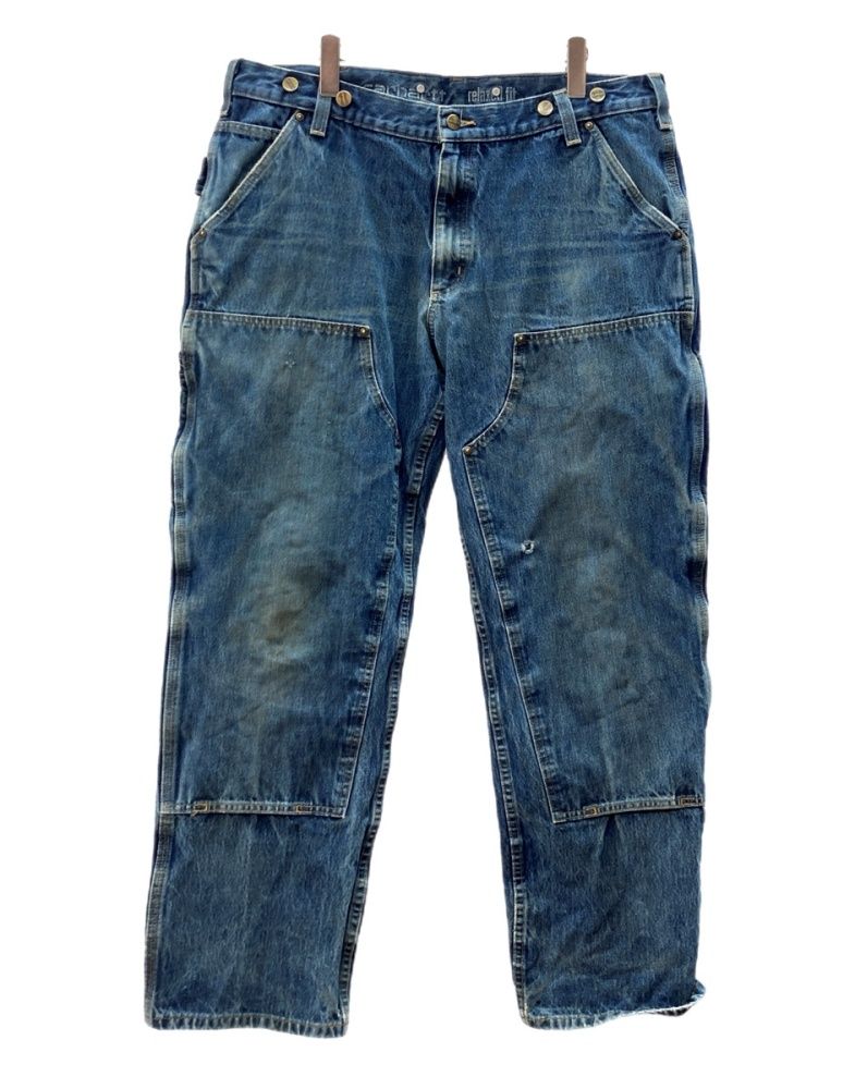 カーハート Carhartt Double Knee Painter Pants ダブル ニー ペインター パンツ ジップフライ ワーク ロガー Relaxed Fit 青 ロゴ 103890 I10 デニム ブルー サイズ38×32 104MB-541