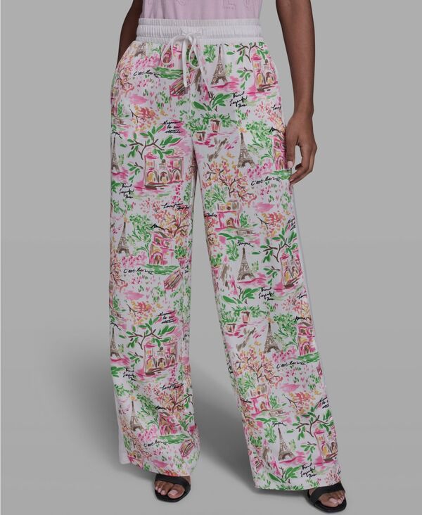 カール ラガーフェルド レディース ボトムス カジュアルパンツ フラワー柄 プチ プリント フラワー KARLAGERFELD PARIS Womens Floral Border Print MidRise Pants Regular Petite Soft