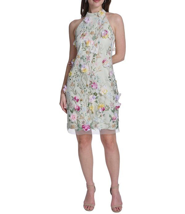 エリザジェイ レディース トップス ワンピース モックネック フラワー柄 プチ ノースリーブ 刺繍 フラワー Eliza J Petite Size Sleeveless Mock Neck Embroidered 3D Floral Dress Multi