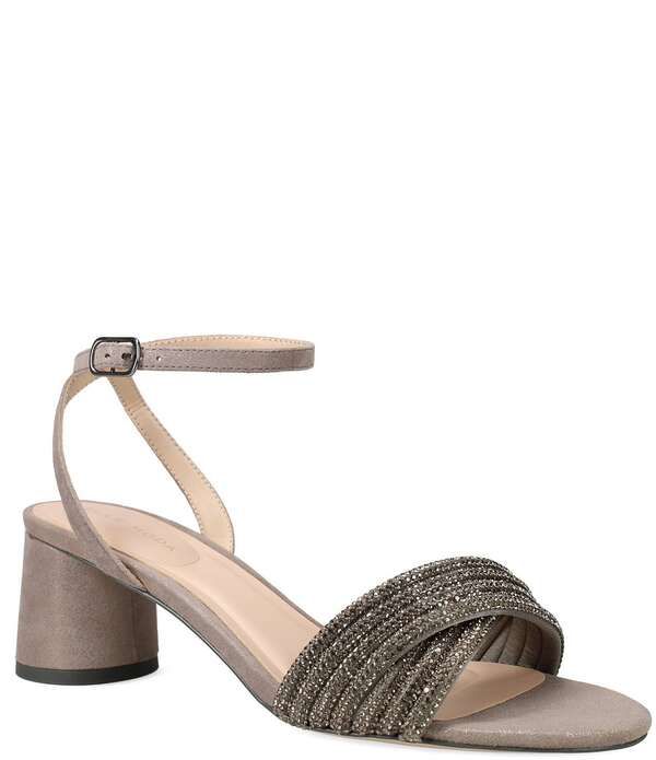 ペレモーダ レディース シューズ サンダル スエード アンクル ヒール Pelle Moda Noli Shimmer Suede Ankle Wrap Block Heel Sandals Pewter ピューター