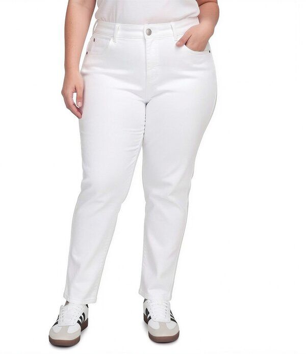 ルビーアールディー レディース ボトムス デニムパンツ プラスサイズ ジーンズ Ruby Rd Plusize Straight Slim Leg Denim Jeans White ホワイト