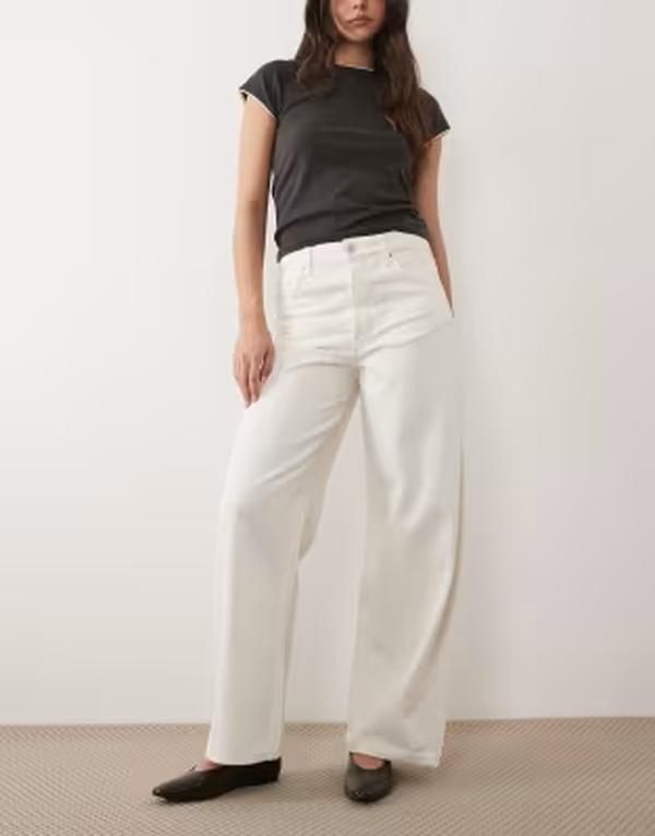 マンゴ レディース ボトムス デニムパンツ コットン ジーンズ Mango Rowan 100 cotton baggy utility jeans WHITE ホワイト
