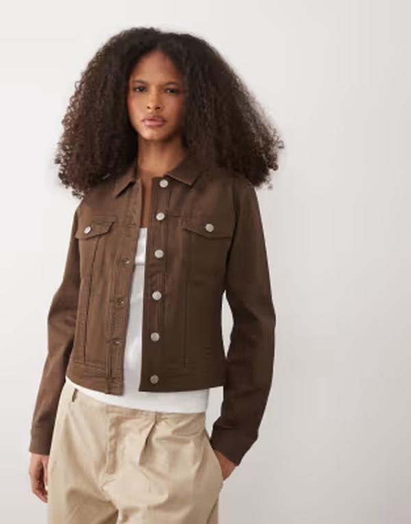 スリードベア レディース アウター ジャケット・ブルゾン デニム Threadbare denim jacket in chocolate BROWN ブラウン