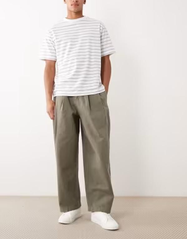 エイソス メンズ ボトムス カジュアルパンツ ASOS DESIGN barrel pants with pleats Khaki カーキ